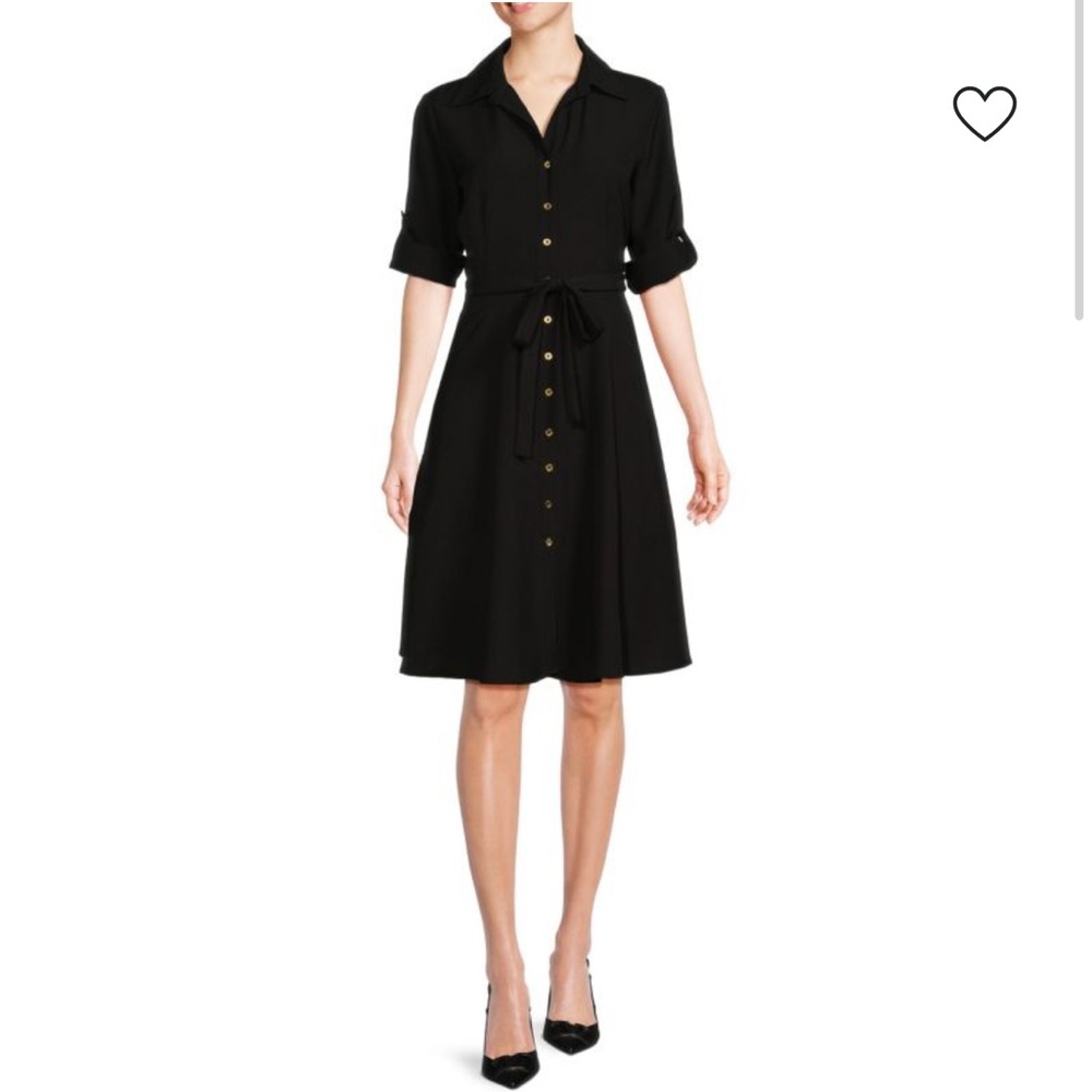 Sharagano Black Midi Dress with Gold Buttons